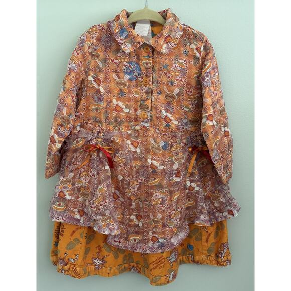 VTG Oilily Orange Robot Space Baseball Flannel Dress Artsy Whimsy Euro 98 / 3 - Picture 3 of 8